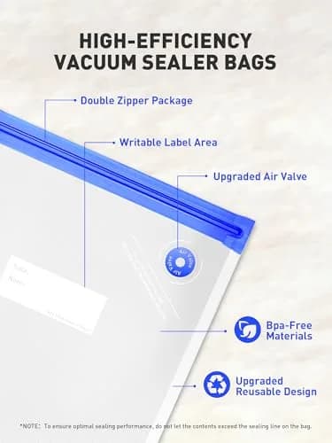 ZABINS Reusable Vacuum Sealer Bags L-Size (30 Pcs, 25.5cm x 33.5cm) | BPA-Free Food Storage for Sous Vide & Freezer thumbnail 7