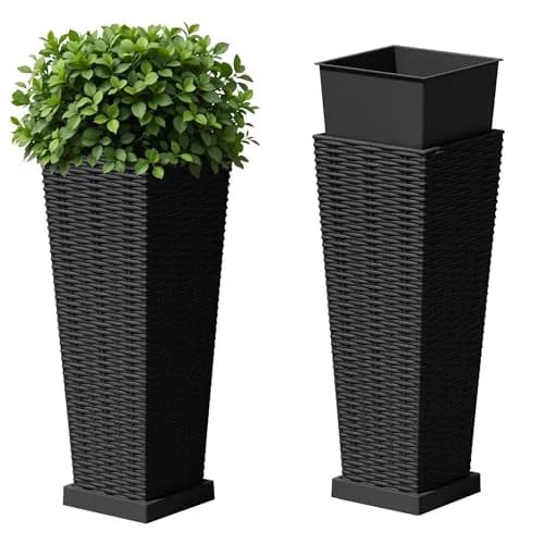 Devoko Resin 23.6'' Tall Planters | Large Taper Outdoor Planter with Removable Inner Pot thumbnail 1