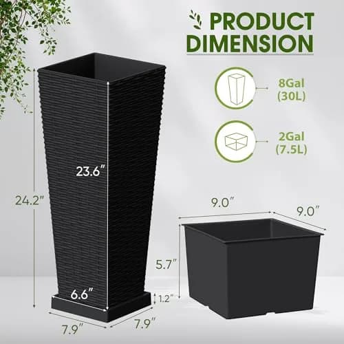 Devoko Resin 23.6'' Tall Planters | Large Taper Outdoor Planter with Removable Inner Pot thumbnail 7