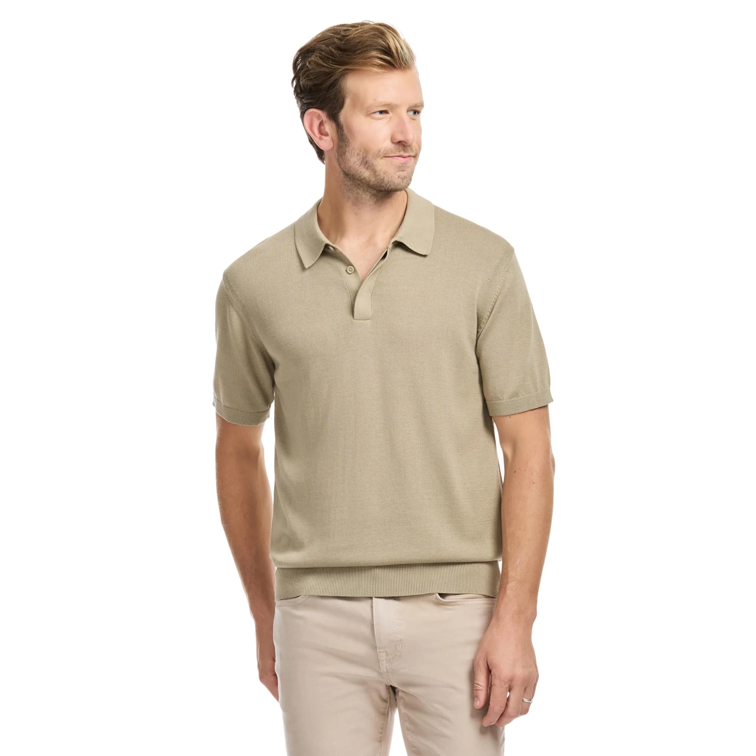 SAKS FIFTH AVENUE Men's Short Sleeve Rib Knit Sweater Polo | Premium Cotton Blend Knit Top, Classic-Fit & Richly Detailed (70-120c) - main product image