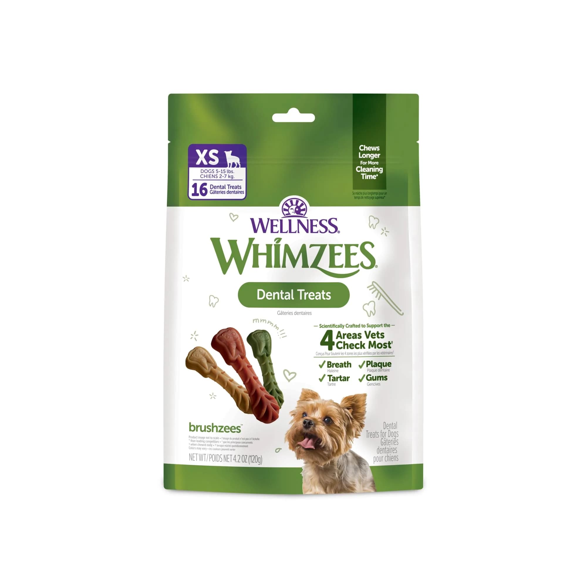Whimzees Brushzees Natural Dog Dental Treat Small Size 4.2 oz (119 g) Bag, 8 Count | VOHC Accepted Chews for Daily Dental Care — Dental Chew