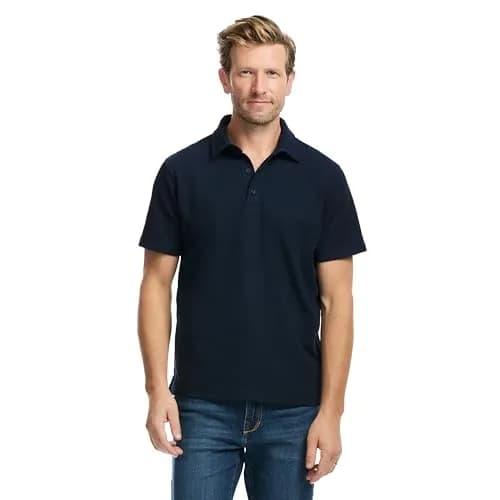 SAKS Fifth Avenue Men's Short Sleeve Textured Pique Polo, Premium Cotton Blend Knit Top, Navy, L | Classic-Fit & Richly Detailed thumbnail 1