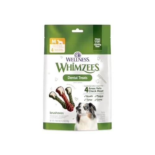 Whimzees Brushzees Natural Dog Dental Treat Medium Size 4 Count | VOHC Accepted Chews for Dogs thumbnail 1