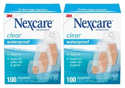 Nexcare Waterproof Clear Bandages Assorted Sizes 200 Count (100 Count Pack of 2) | 360 Degree Seal for Water, Dirt, Germ Protection thumbnail 1