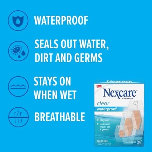 Nexcare Waterproof Clear Bandages Assorted Sizes 200 Count (100 Count Pack of 2) | 360 Degree Seal for Water, Dirt, Germ Protection thumbnail 3