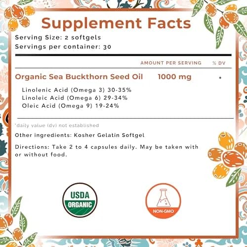 SeabuckWonders Organic Sea Buckthorn Seed Oil 60 Softgels | Omega 3, 6 & 9 Support for Skin & Hair thumbnail 7
