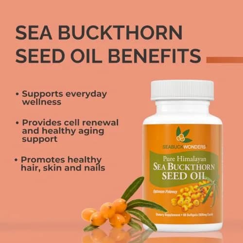 SeabuckWonders Organic Sea Buckthorn Seed Oil 60 Softgels | Omega 3, 6 & 9 Support for Skin & Hair thumbnail 2