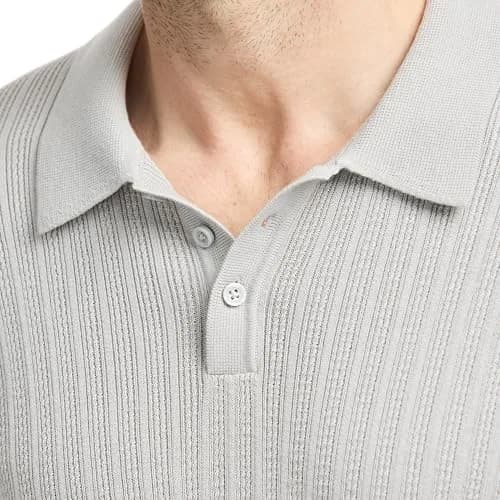 SAKS Fifth Avenue Men's Short Sleeve Vertical Texture Rib Knit Sweater Polo, Premium Cotton Blend Knit Top, Classic-Fit & Richly Detailed | Breathable & Elegant thumbnail 2