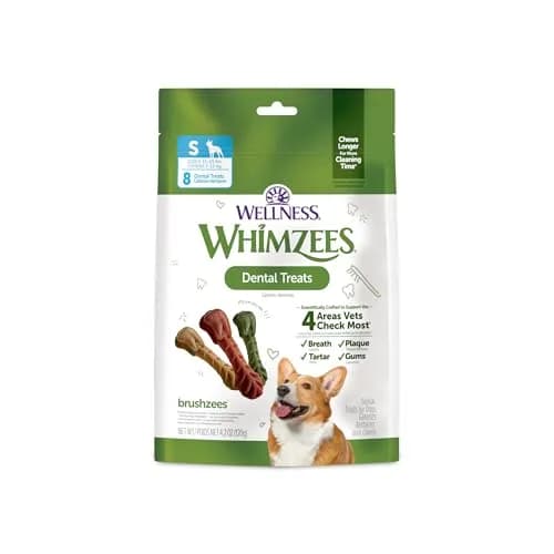 Whimzees Brushzees Natural Dog Dental Treat Small Size 4.2 oz (119 g) Bag, 8 Count | VOHC Accepted Chews for Daily Dental Care thumbnail 1