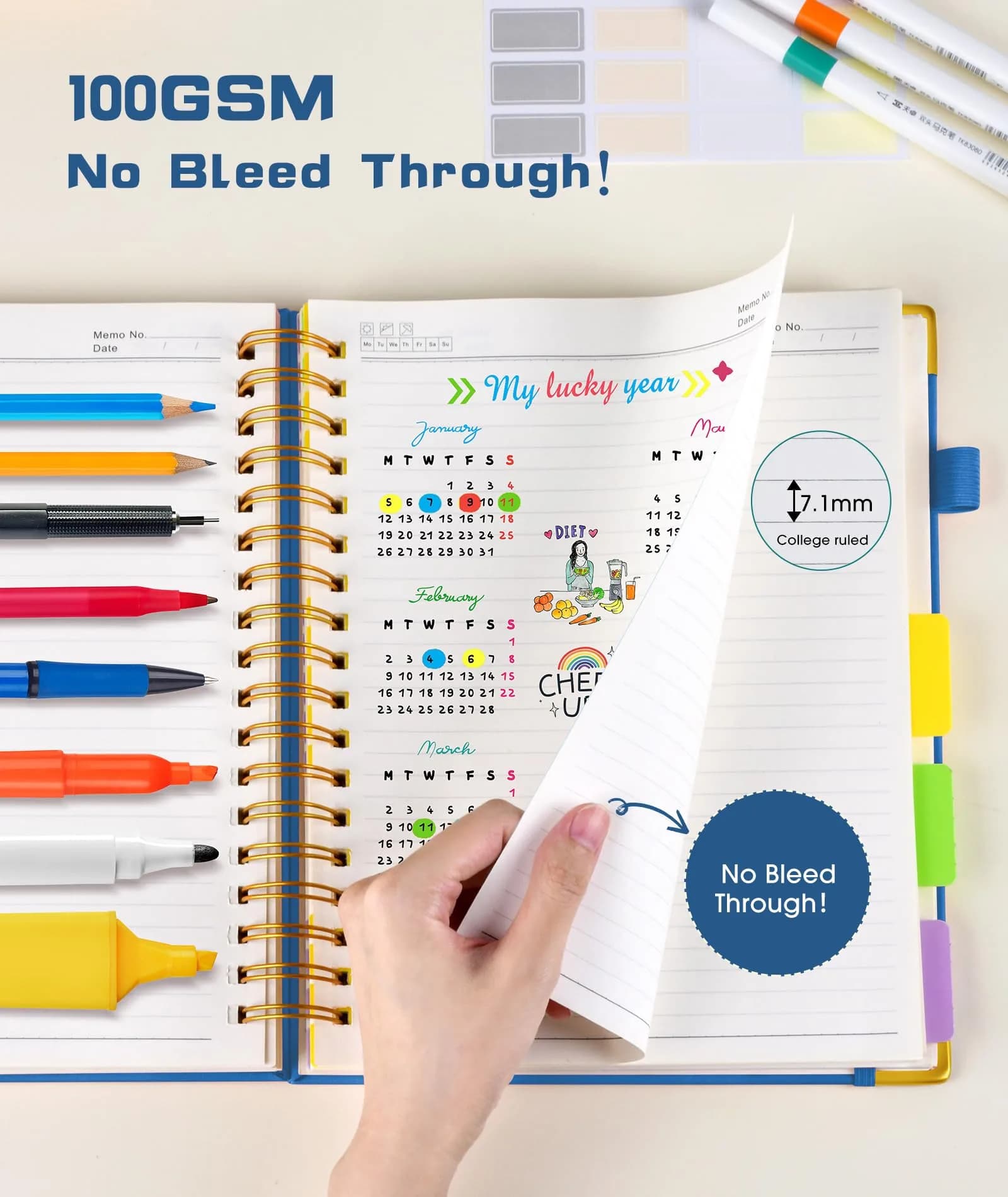 dilitego Hardcover Spiral Notebook Journal with Dividers, 300 Pages Leather 5 Subject Notebook, 8"x10" B5, Light Blue thumbnail 5