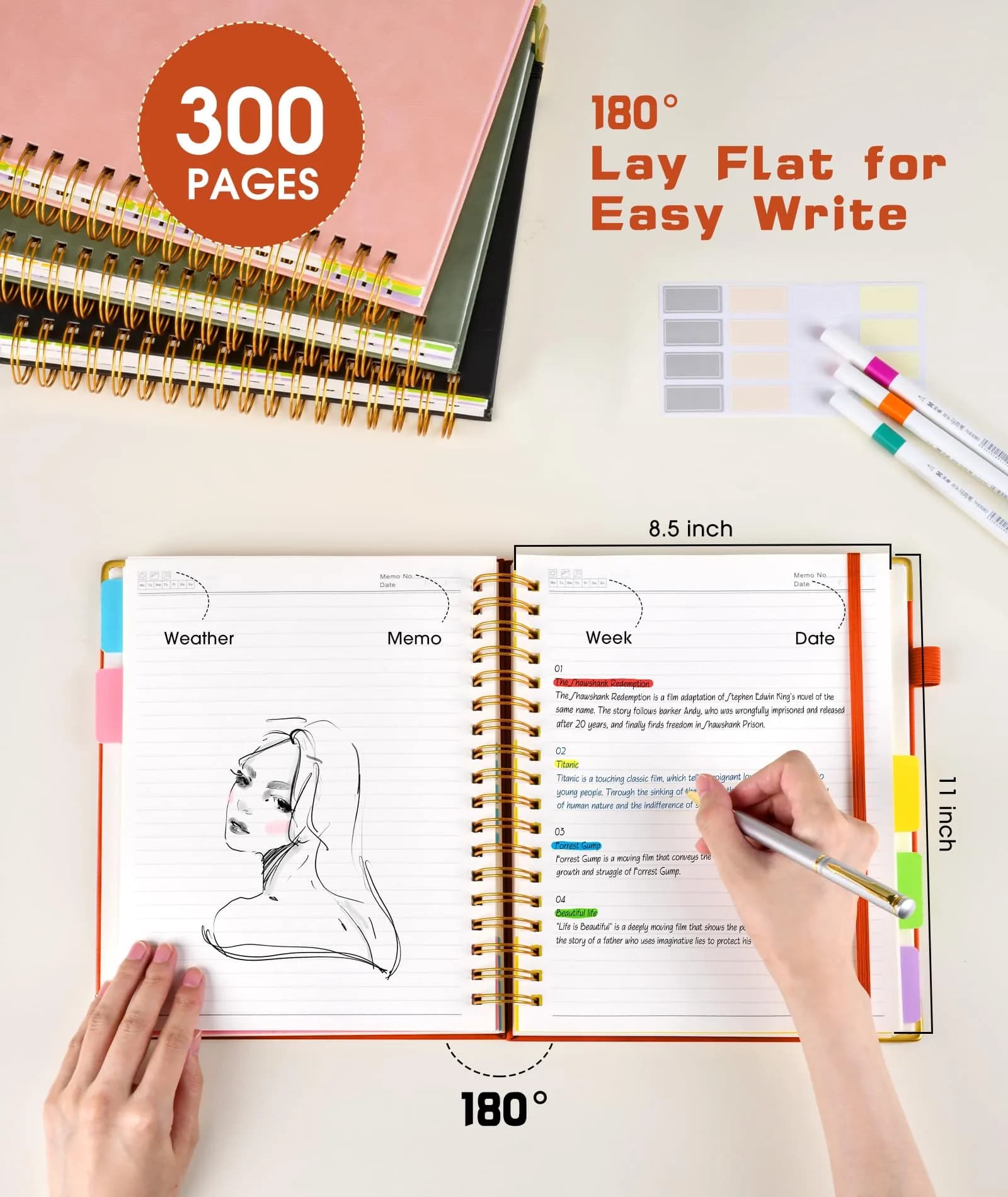 dilitego Hardcover Spiral Notebook 8.5"x11" (300 Pages, Orange) | Acid-Free Paper for Smooth Writing