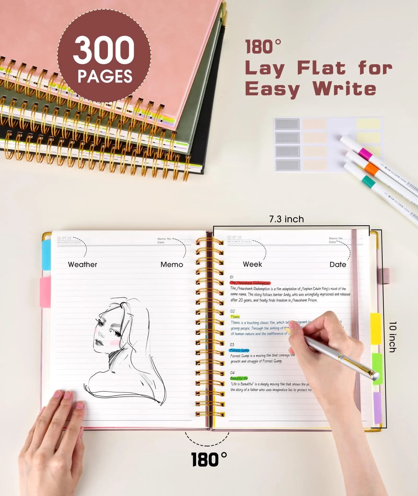 dilitego Leather Spiral Notebook Journal 8"x10" (300 Pages, Rose Gold) | Acid-Free Paper College Ruled - main product image