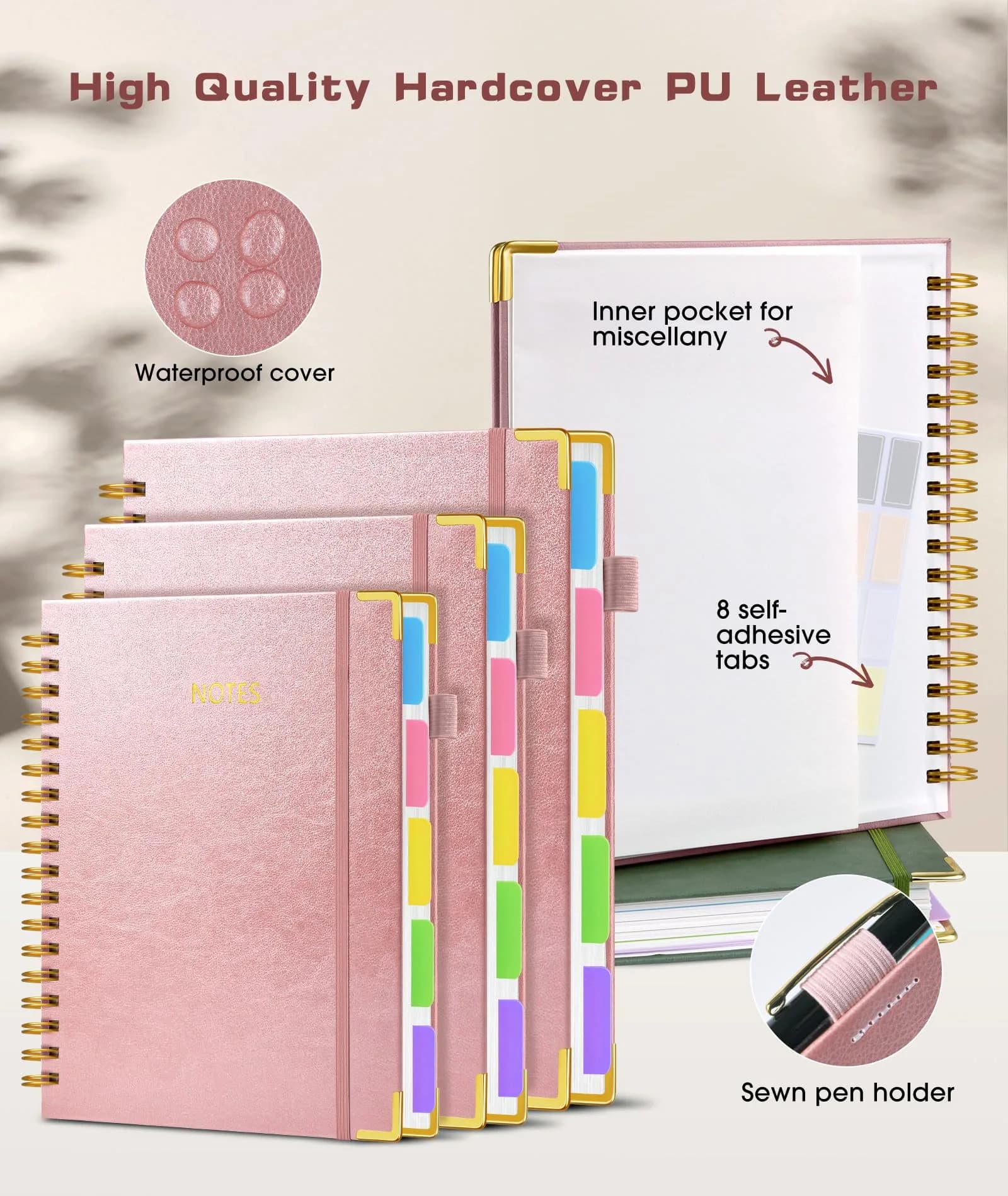 dilitego Leather Spiral Notebook Journal 8"x10" (300 Pages, Rose Gold) | Acid-Free Paper College Ruled thumbnail 2