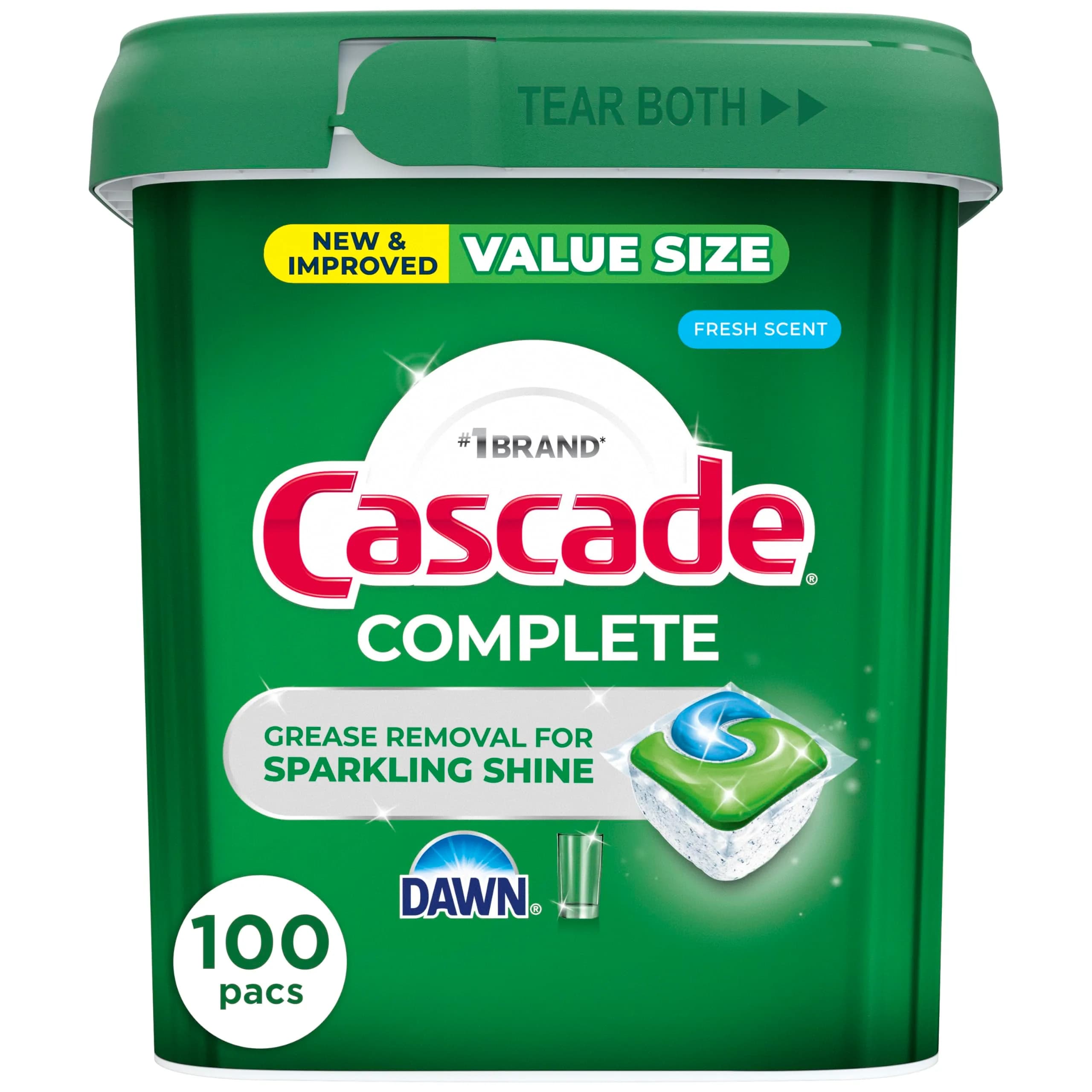 Cascade Complete Dishwasher Detergent Pods Fresh Scent Value Pack, 100 Count (2.27 kg) | Powerful Cleaning for Sparkling Dishes - main product image