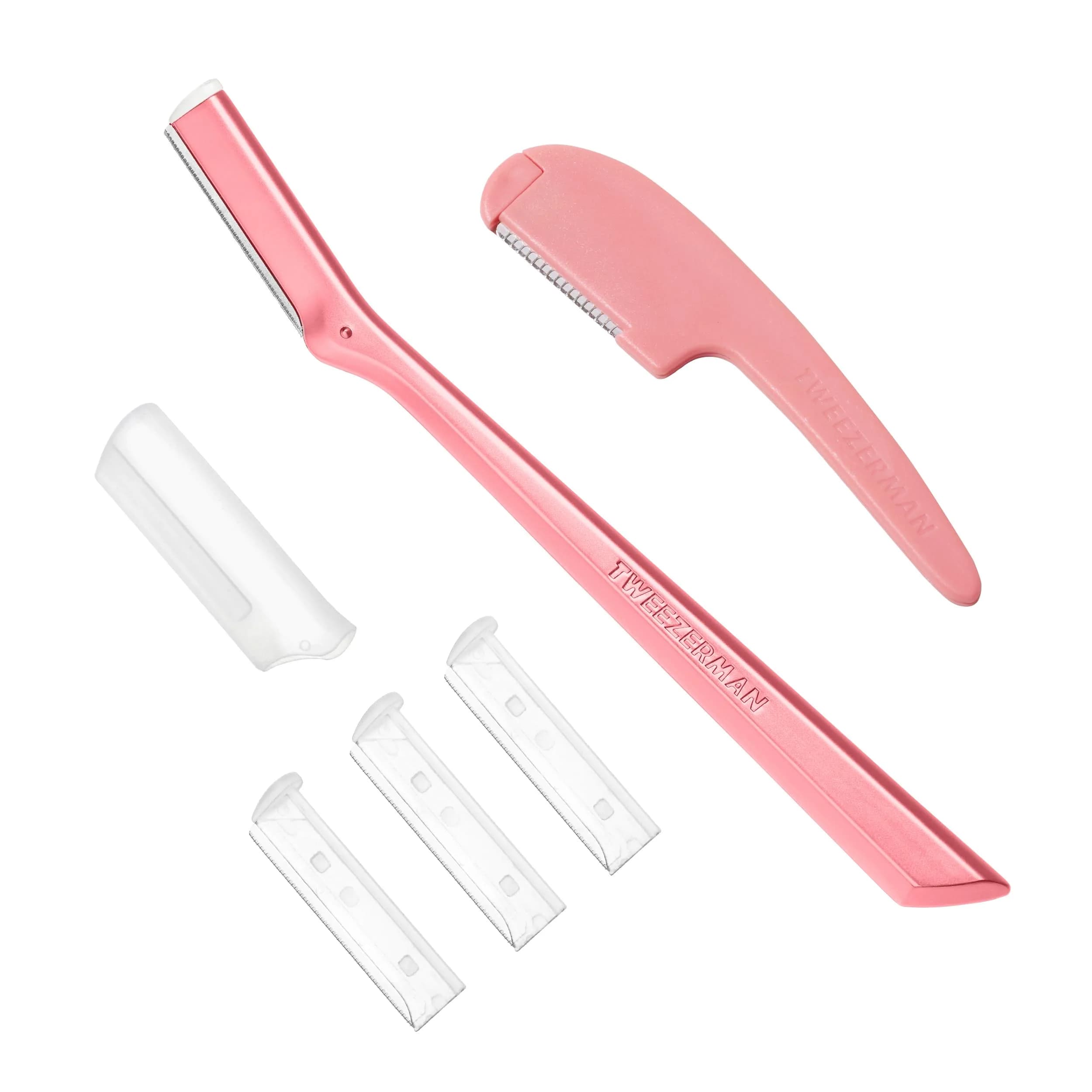 Tweezerman Prep & Plane Facial Razor Set Tea Rose | Exfoliate & Remove Peach Fuzz