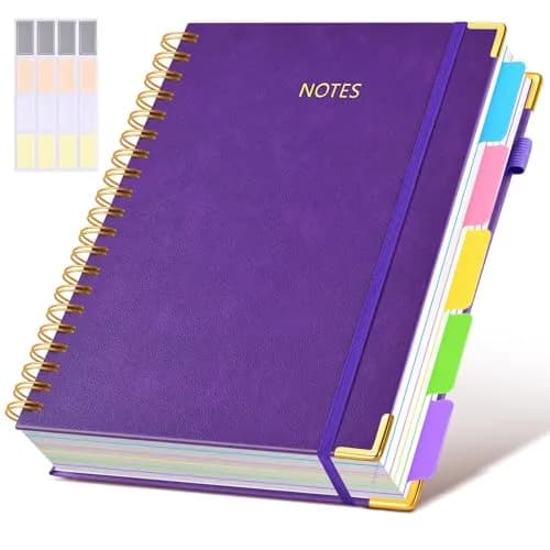 dilitego Hardcover Spiral Notebook 8.5"x11" College Ruled | 300 Pages Leather 5 Subject Notebook for Work School — Dark Purple / 8.5"x11"