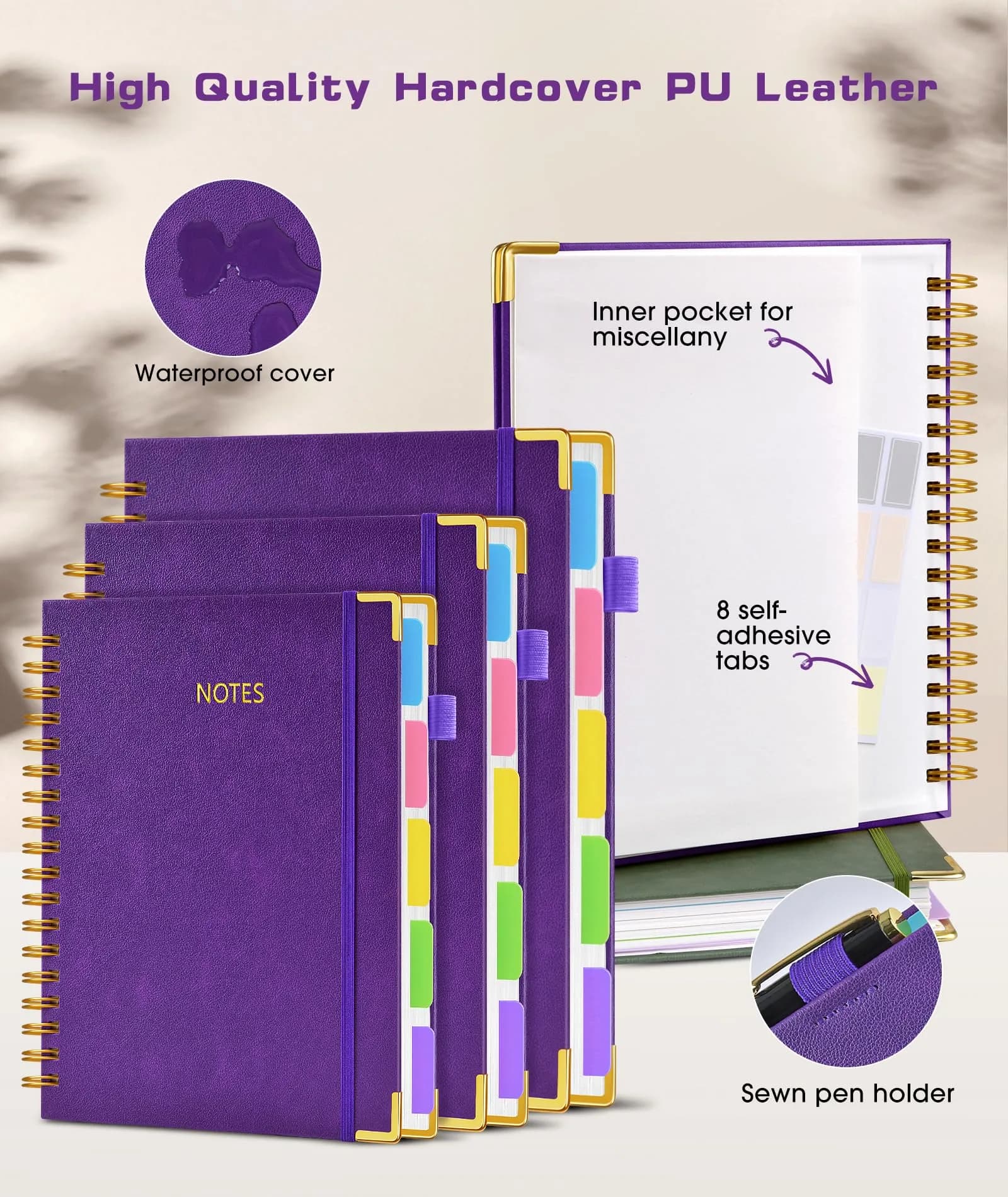 dilitego Hardcover Spiral Notebook 8.5"x11" College Ruled | 300 Pages Leather 5 Subject Notebook for Work School thumbnail 1