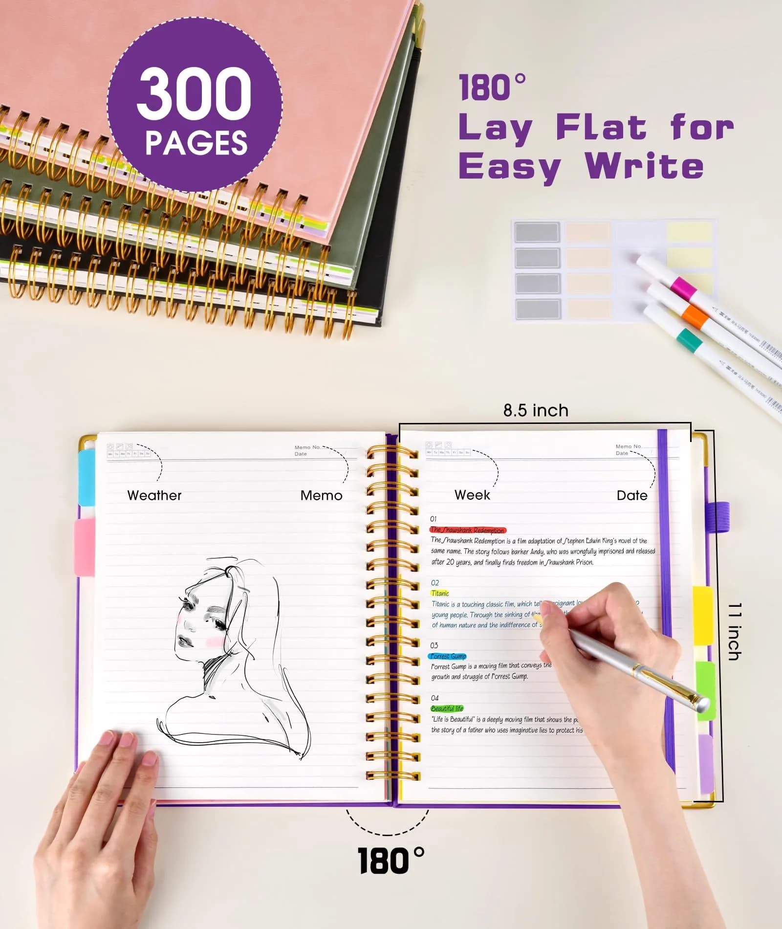 dilitego Hardcover Spiral Notebook 8.5"x11" College Ruled | 300 Pages Leather 5 Subject Notebook for Work School thumbnail 4