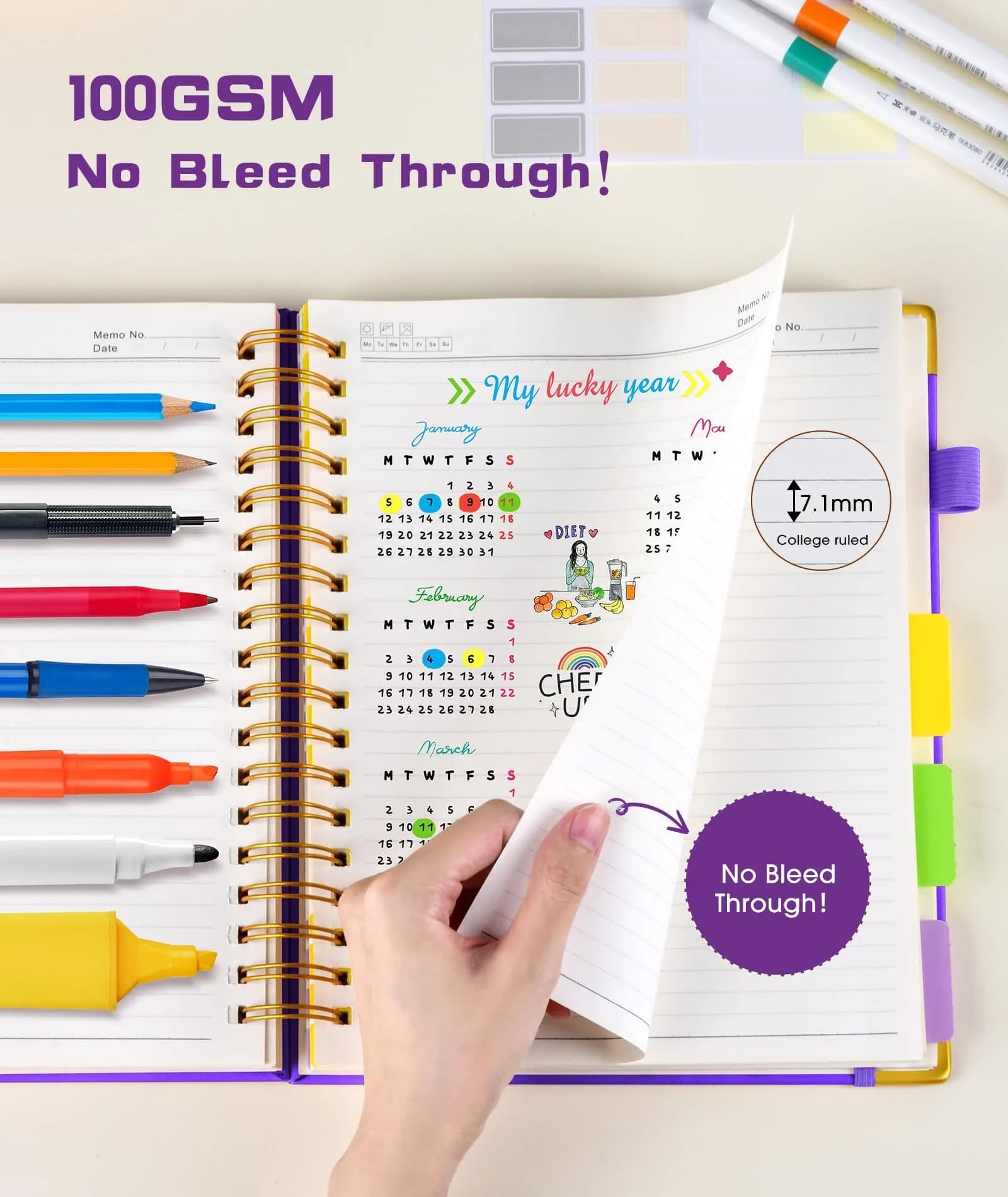 dilitego Hardcover Spiral Notebook 8.5"x11" College Ruled | 300 Pages Leather 5 Subject Notebook for Work School thumbnail 5