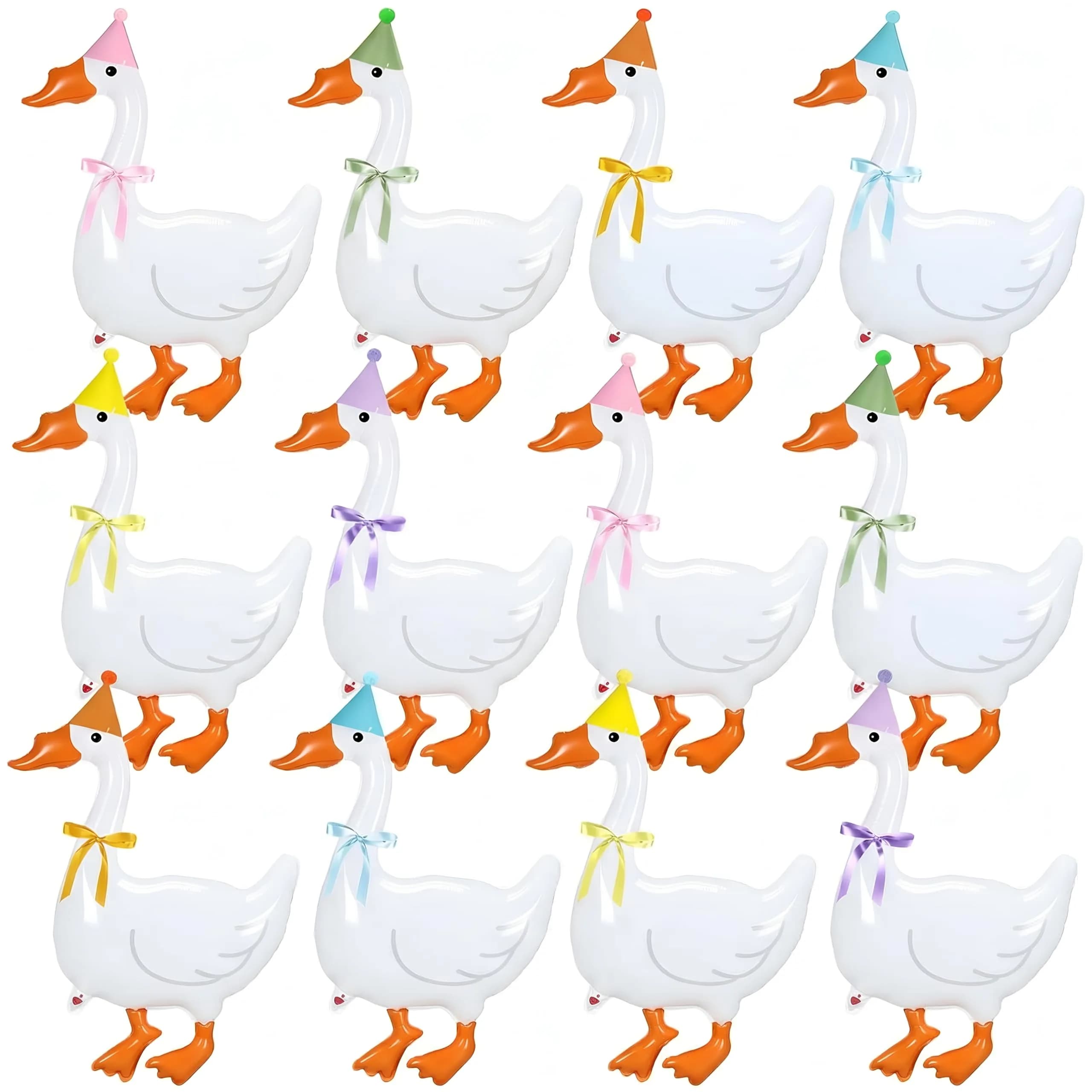 Gejoy Silly Goose Birthday Balloons 32 Inch (12 Pack) | Walking Goose with Party Hat & Bowtie — Multicolor