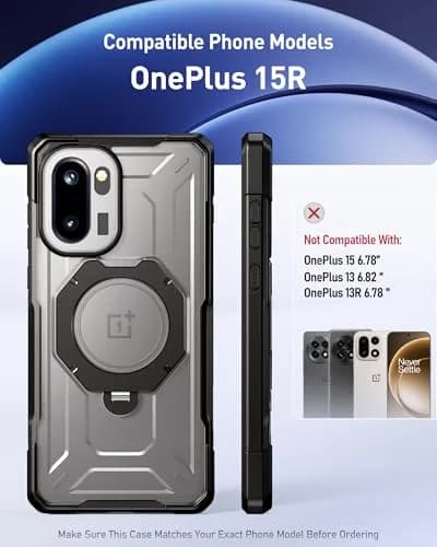 Poetic OnePlus 15R Case | 360° Magnetic Ring Kickstand | Drop Proof | Tempered Glass Screen Protector | Matte Translucent Cover | Black/Clear thumbnail 2