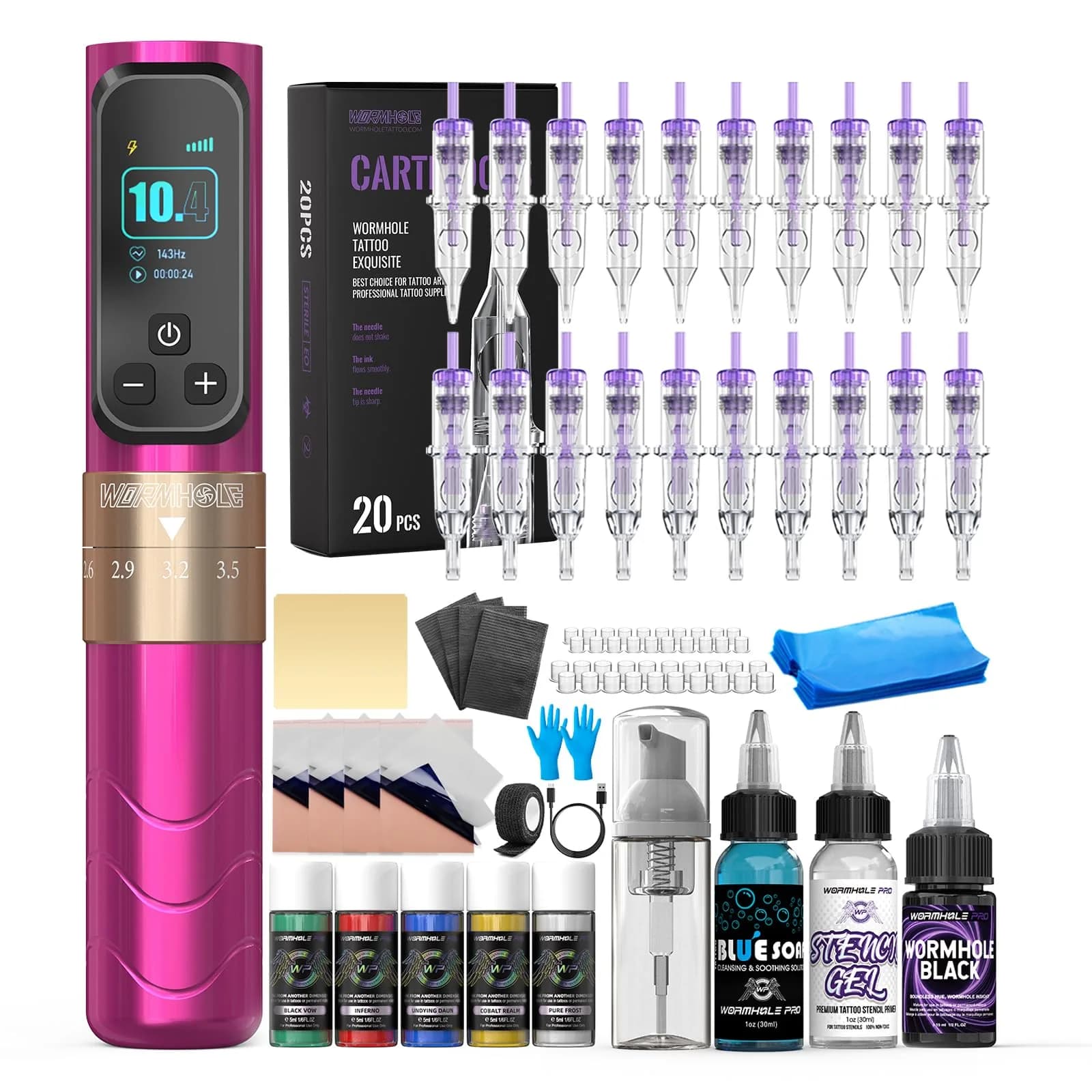 Wormhole Wireless Tattoo Pen Kit WTK0253 | Professional Rotary Tattoo Machine for Eyebrow & Detail Work
