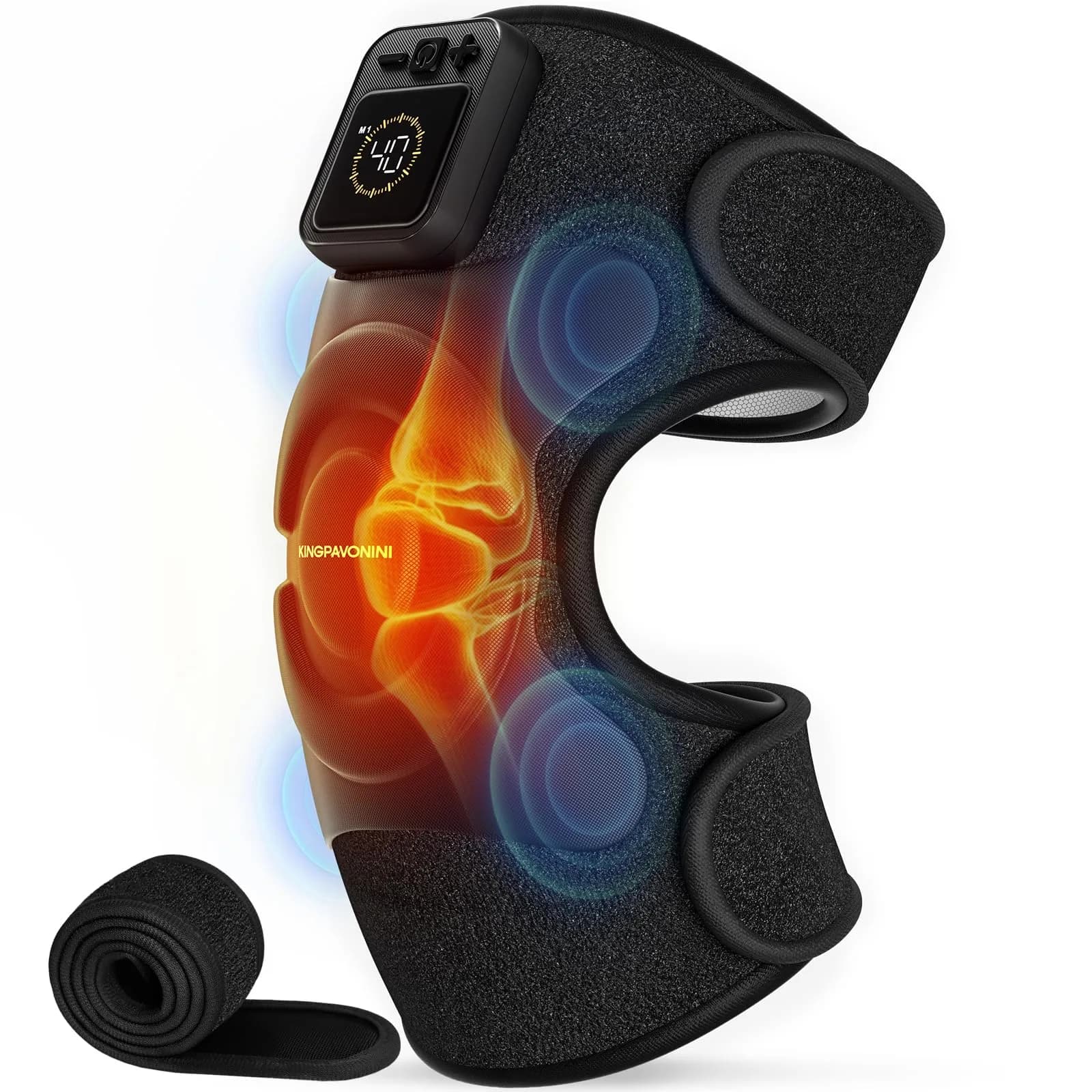 KingPavonini Knee Massager for Pain Relief, Heating Pad for Knee, Blue 1.0 | 5 Heat & Vibration Modes, Cordless, Gift-Ready — Black (Single)