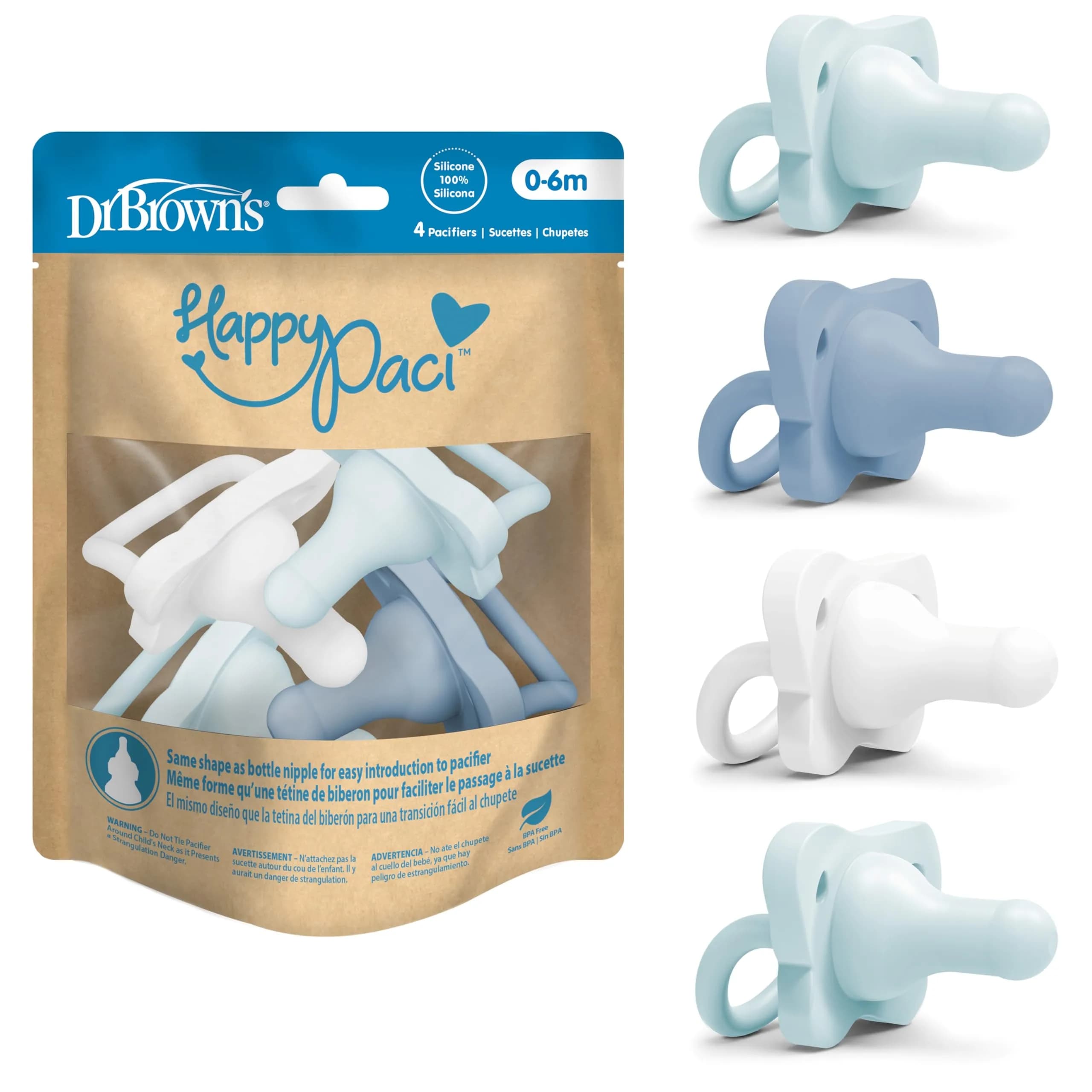 Dr. Brown's HappyPaci Silicone Pacifier 0-6m | Soft, Breathable, Bottle-Nipple Shape