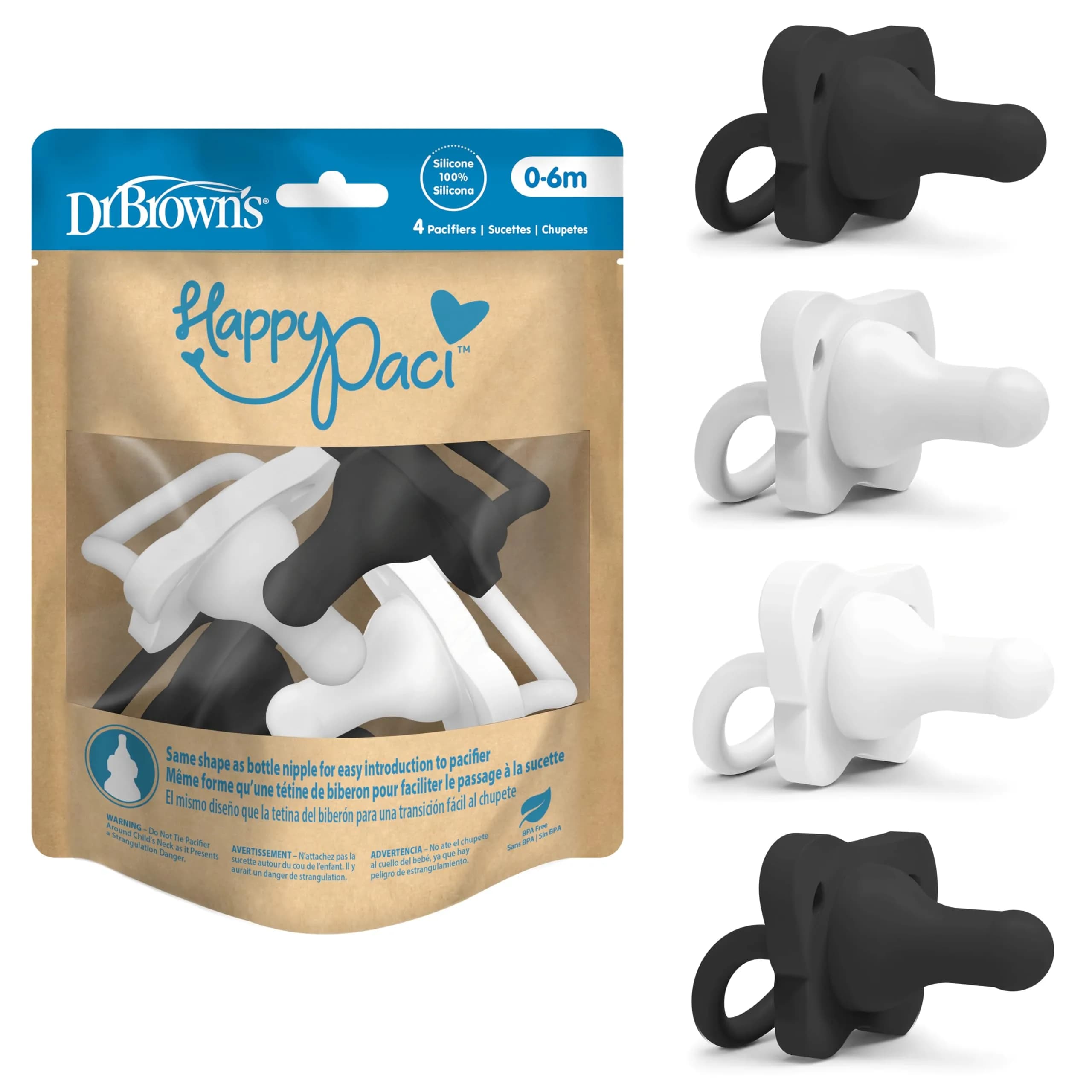 Dr. Brown's HappyPaci Silicone Pacifier 0-6m | Soft, BPA-Free, Contoured Shield