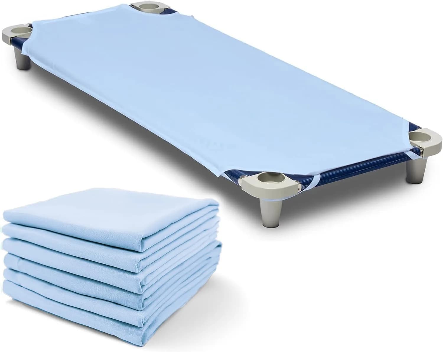 ROLLEE POLLEE Blue Microfiber Cot Sheets 71cm x 107cm (23" x 42") 6-Pack | Soft & Durable Daycare Bedding - main product image