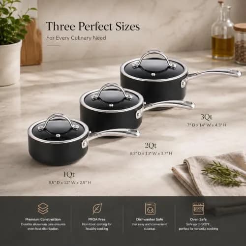Cooks Standard 1 & 2-Quart Hard-Anodized Nonstick Saucepan with Glass Lid | Durable, Even Heating, Easy Cleanup thumbnail 7