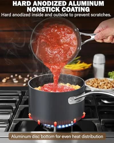 Cooks Standard 1 & 2-Quart Hard-Anodized Nonstick Saucepan with Glass Lid | Durable, Even Heating, Easy Cleanup thumbnail 4