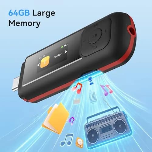 AGPTEK A55PL MP3 Player 64GB (2.5 oz) | Swappable AAA Battery, Type-C & USB thumbnail 3