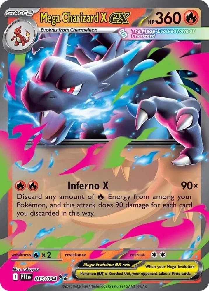 Pokémon Mega Charizard X ex 013/094 Phantasmal Flames Double Rare Card | Standard-Size Rainbow Foil - main product image