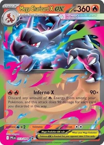 Pokémon Mega Charizard X ex 013/094 Phantasmal Flames Double Rare Card | Standard-Size Rainbow Foil thumbnail 1