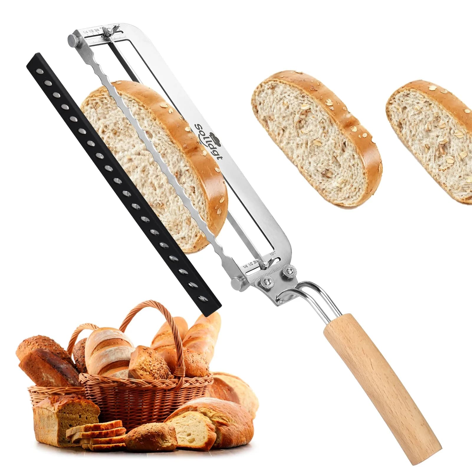 Solldgt Bread Slicer 9" Adjustable Stainless Steel | Perfect for Homemade Bread & Artisan Loaves - main product image