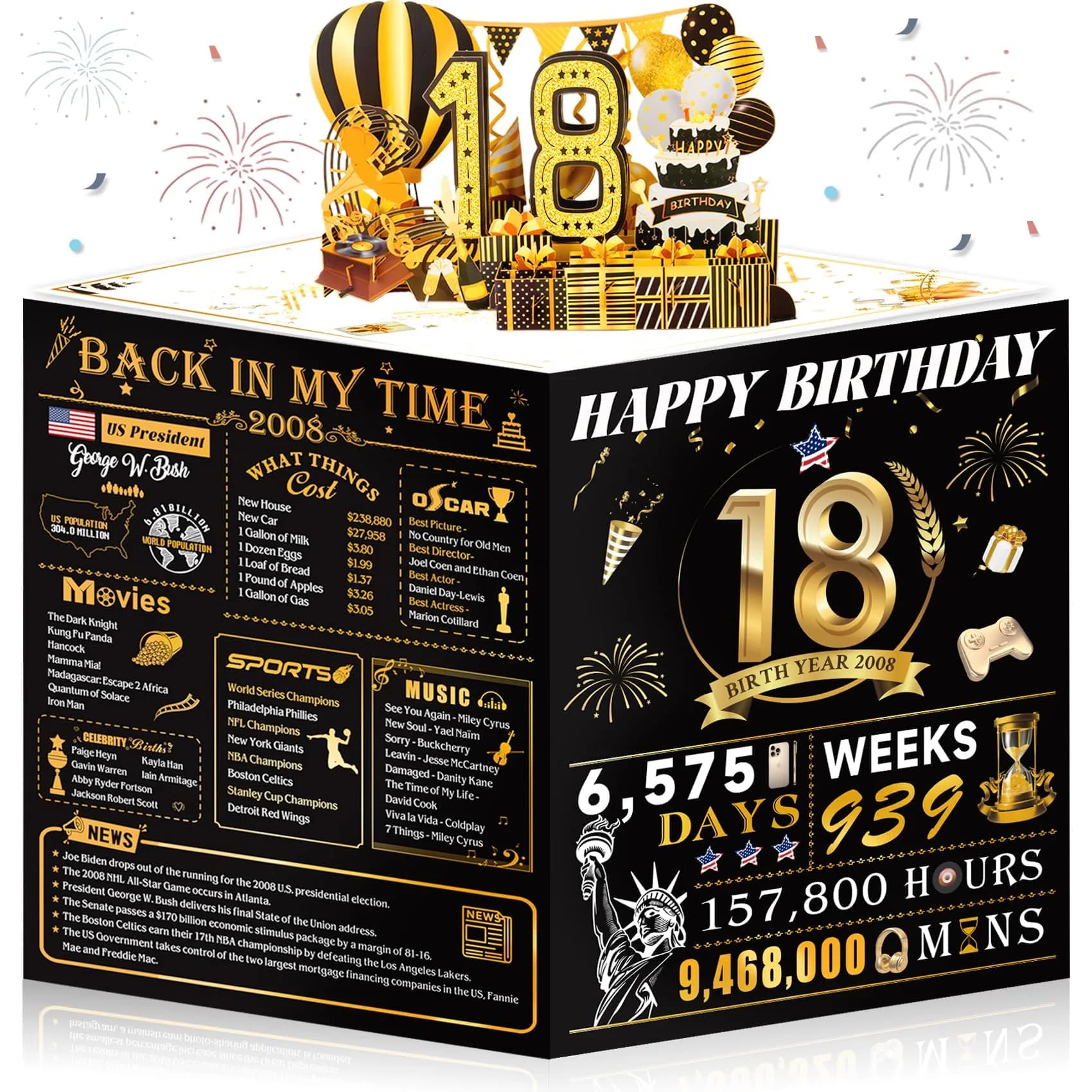 OLOSONG 18th Birthday Card for Girl Boy Son Daughter | 3D Pop Up, Glittery Design, 8" x 10" | Unique Milestone Gift