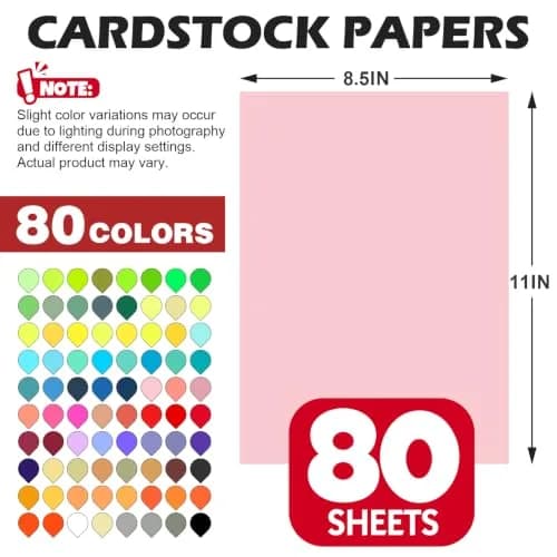 TUXIYA 80 Sheets 8.5" X 11" Colored Cardstock | Assorted Colors, 180 GSM, for Crafts & School Projects thumbnail 2