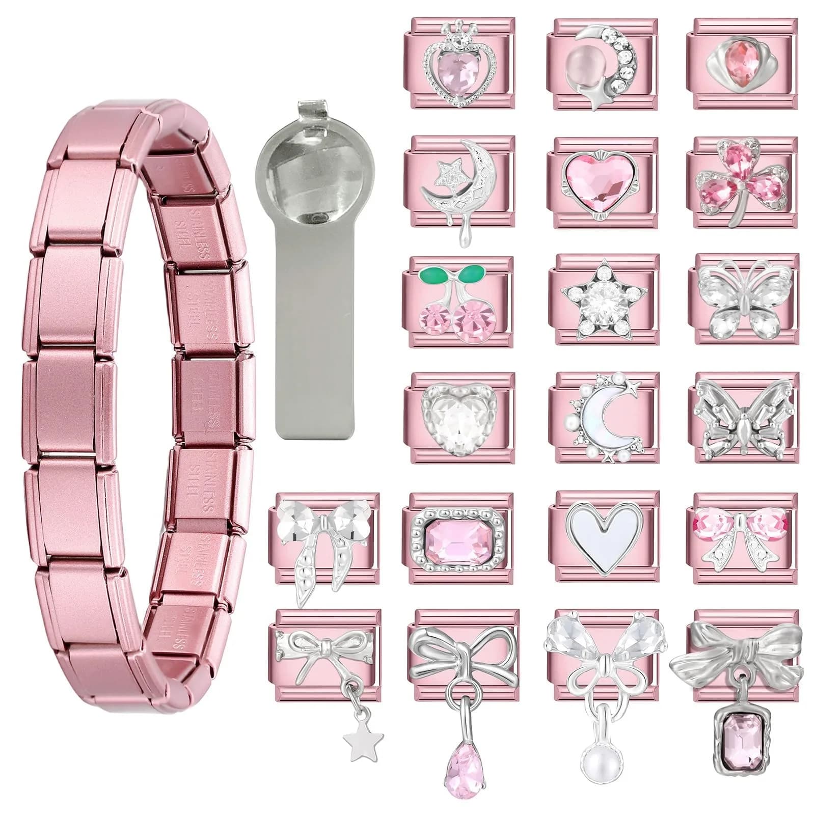 ITingstere Charm Bracelet Pink 22Pcs Glitter Set | Italian Style Jewelry for Women - main product image