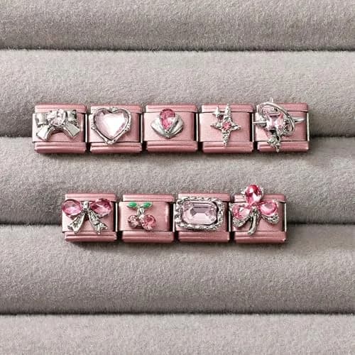 ITingstere Charm Bracelet Pink 22Pcs Glitter Set | Italian Style Jewelry for Women thumbnail 8