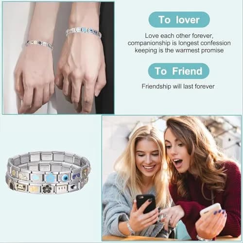ITingstere Charm Bracelet Pink 22Pcs Glitter Set | Italian Style Jewelry for Women thumbnail 3