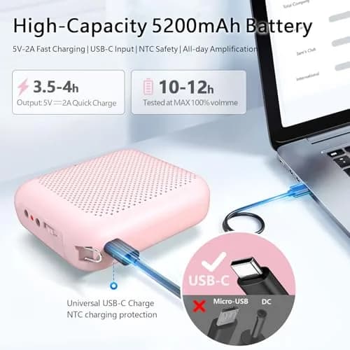 Norwii 15W Portable Voice Amplifier with Bluetooth Speaker & Dual Microphones (Pink) | Clear, Distortion-Free Sound for Teachers & Presenters thumbnail 4