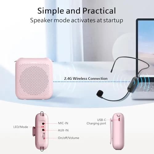 Norwii 15W Portable Voice Amplifier with Bluetooth Speaker & Dual Microphones (Pink) | Clear, Distortion-Free Sound for Teachers & Presenters thumbnail 7