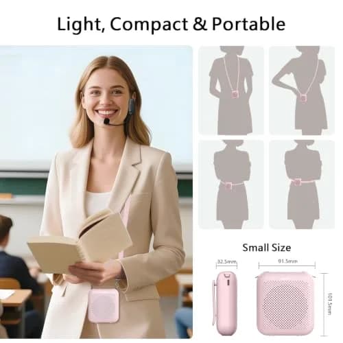 Norwii 15W Portable Voice Amplifier with Bluetooth Speaker & Dual Microphones (Pink) | Clear, Distortion-Free Sound for Teachers & Presenters thumbnail 8