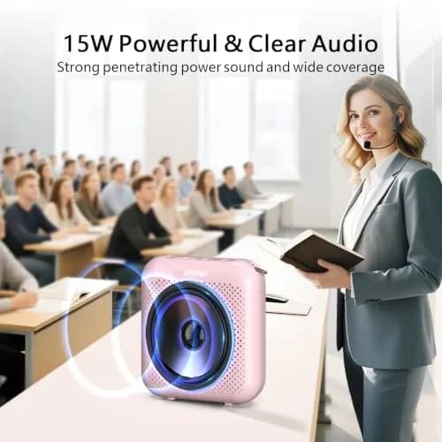 Norwii 15W Portable Voice Amplifier with Bluetooth Speaker & Dual Microphones (Pink) | Clear, Distortion-Free Sound for Teachers & Presenters thumbnail 3