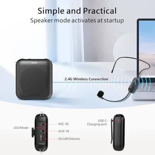 Norwii 15W Portable Voice Amplifier with Bluetooth Speaker & Dual Mics | 30m Wireless Range, 12-Hr Battery thumbnail 7