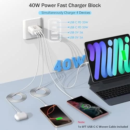 Dazana 40W Multiport Fast Charger for iPhone 17/16/15 | 4 Ports, PD 40W, Type C & A, Compact thumbnail 5