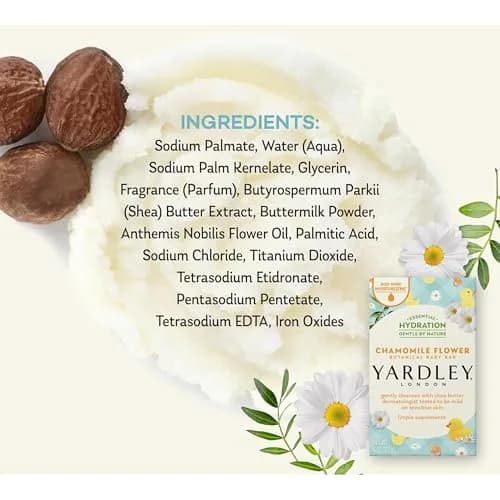 Yardley London Moisturizing Bath Bar Soap for Sensitive Skin, Chamomile Flower 113g (4 Oz) | Gentle Plant-Based Ingredients thumbnail 6
