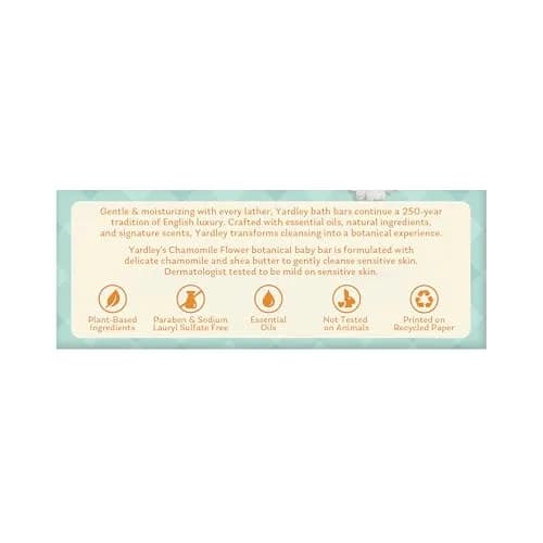 Yardley London Moisturizing Bath Bar Soap for Sensitive Skin, Chamomile Flower 113g (4 Oz) | Gentle Plant-Based Ingredients thumbnail 8