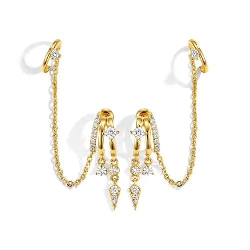 Hefanny Triple Huggie Stacked Earrings for Women Gold Chain Drop Dangle Earrings Cute Statement CZ Earrings Trendy Dainty Jewelry Gift (Spike Chain Cuff/Gold, 1 Pair) thumbnail 6